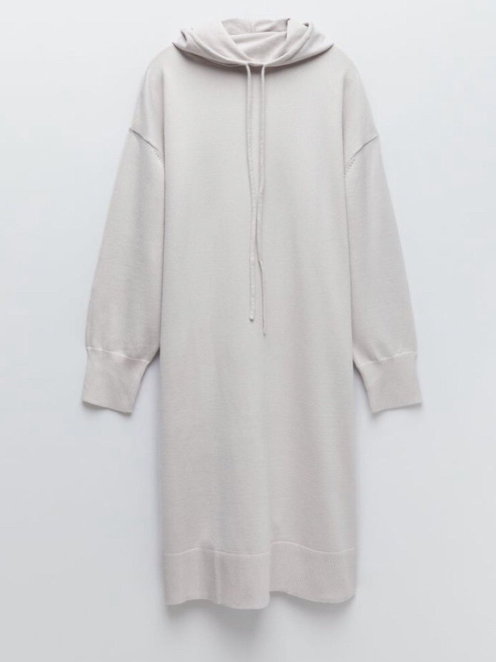 Zara Light Beige Oversized Hooded Knit Dress
